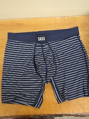 Saxx Navy and White Striped Boxer Briefs